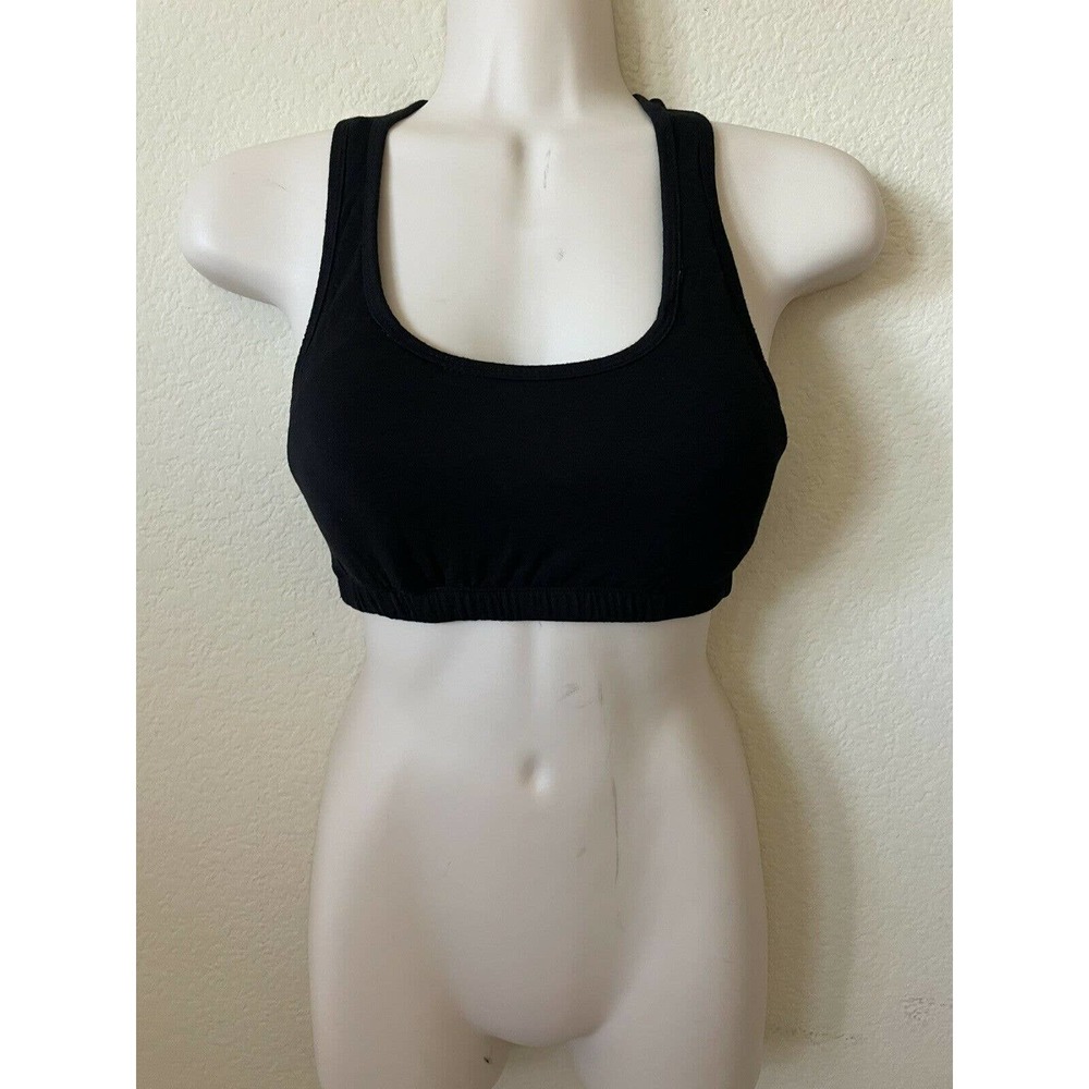 Black Strappy Padded Racer Back Light Support Women's Sports Bra Size XS